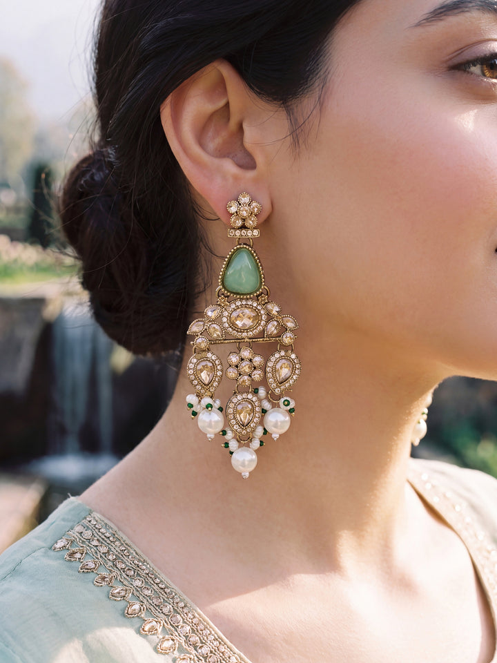 Libas Gold Tone Mint Green Stone Chandelier Earrings