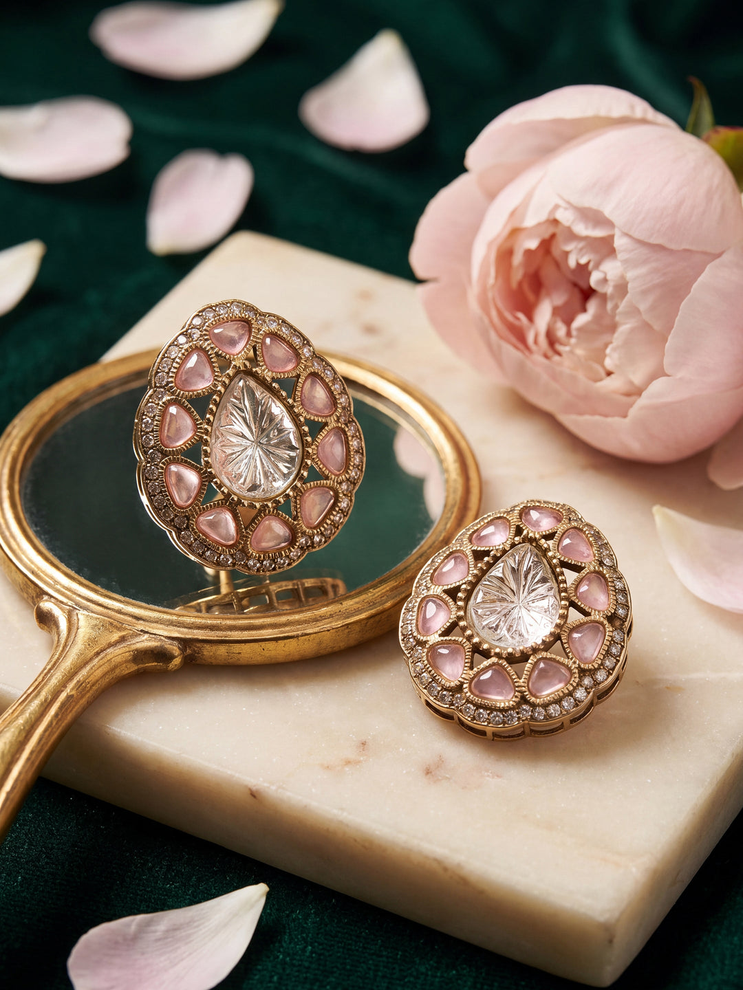 Libas Gold-Toned and Pink Stone Brass Stud Earrings