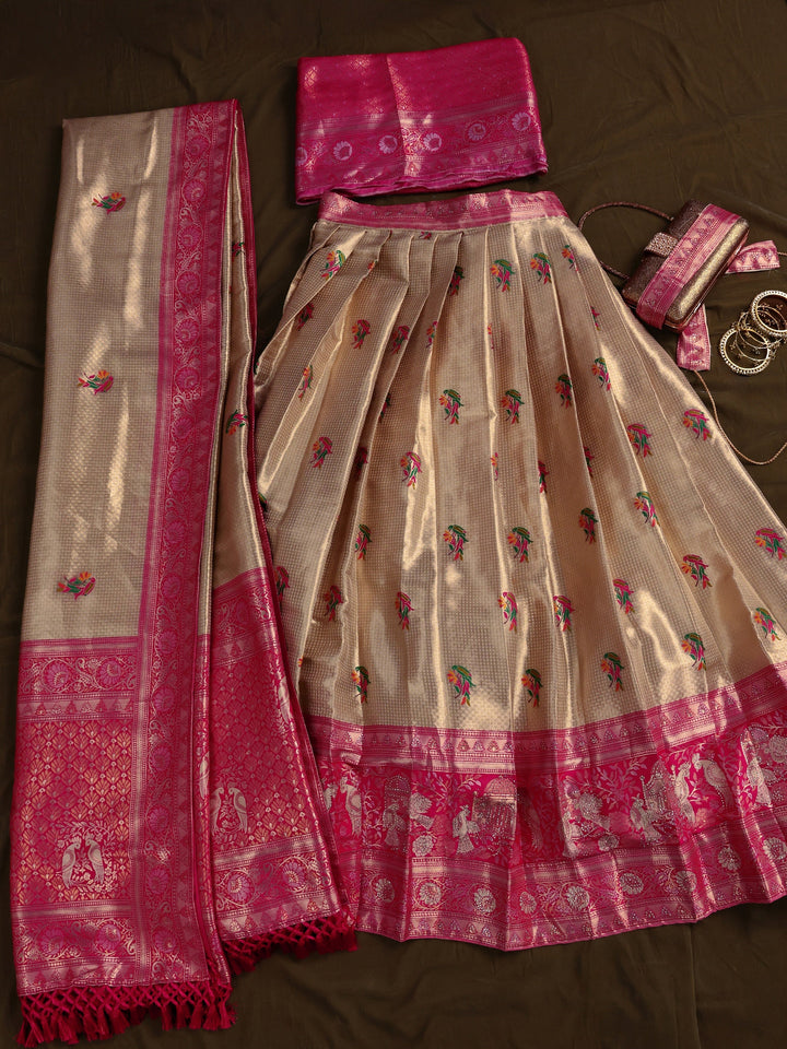 Libas Golden Woven Design Silk Blend Semi-Stitched Lehenga Choli