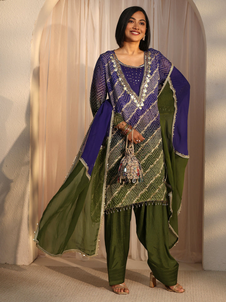 Libas Green Bandhani Printed Organza Farshi Salwar Suit