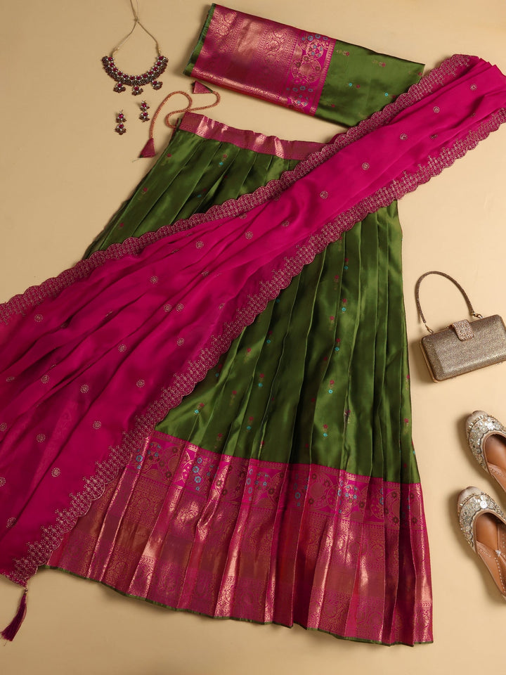 Libas Green Brocade Semi-Stitched Lehenga Choli