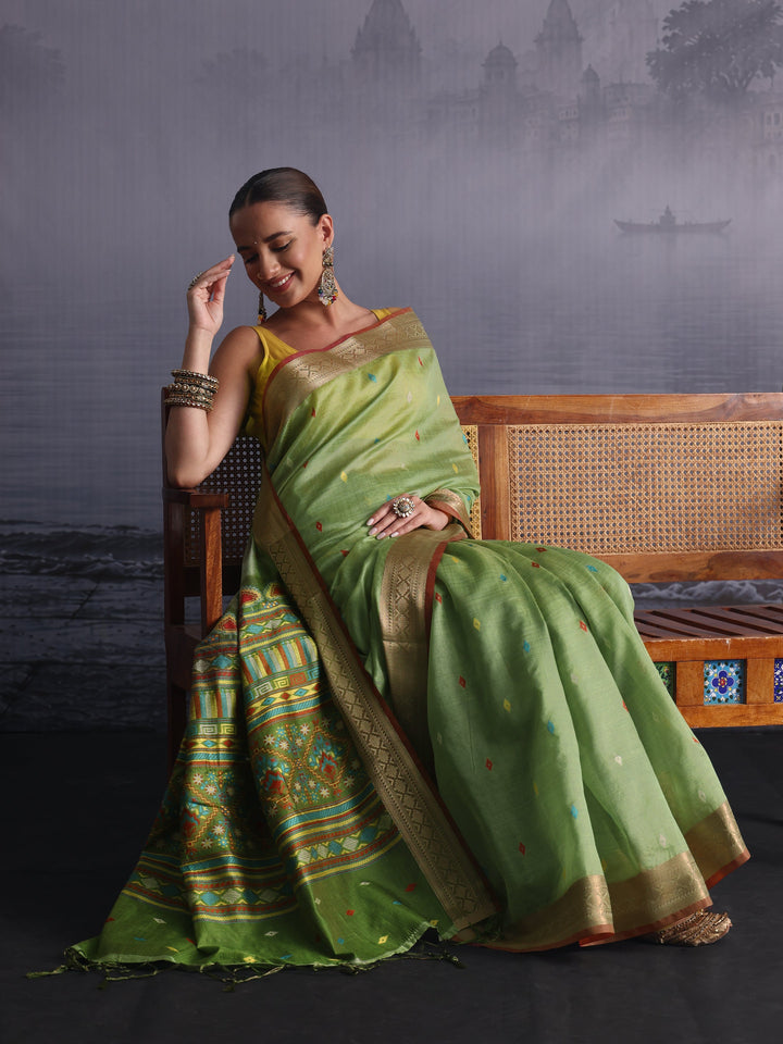 Libas Green Embroidered Pallu Silk Blend Saree