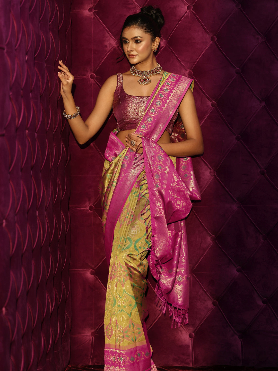 Libas Green Ethnic Woven Design Silk Blend Saree