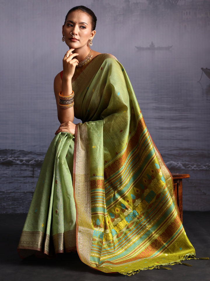 Libas Green Jacquard Woven Design Silk Blend Saree