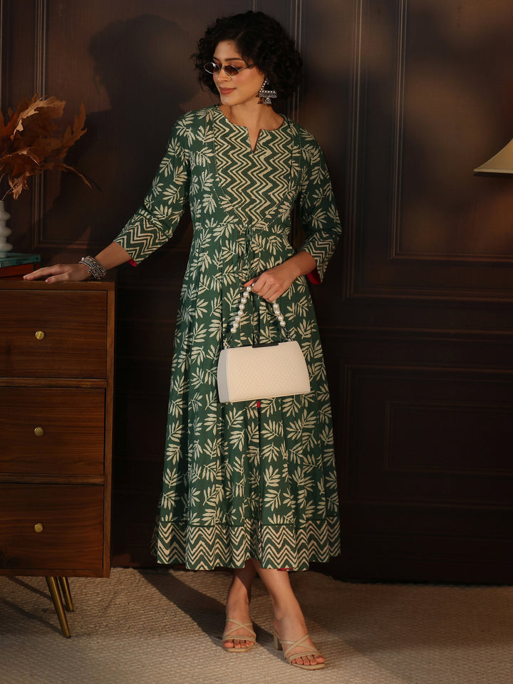 Libas Green Printed Cotton Straight Kurta with Long Shrug