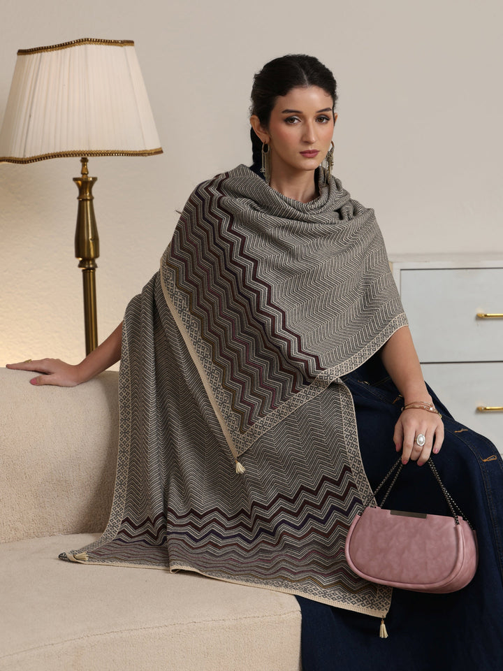 Libas Grey Chevron Knitted Acrylic Wrap Shawl