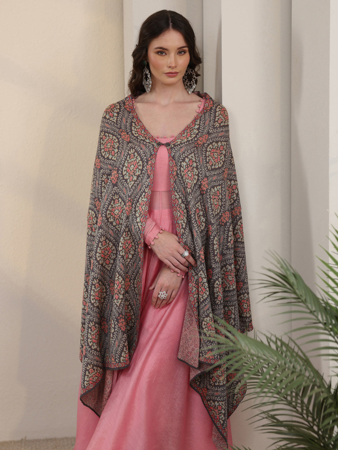 Libas Grey Ethnic Knitted Acrylic Wrap Shawl