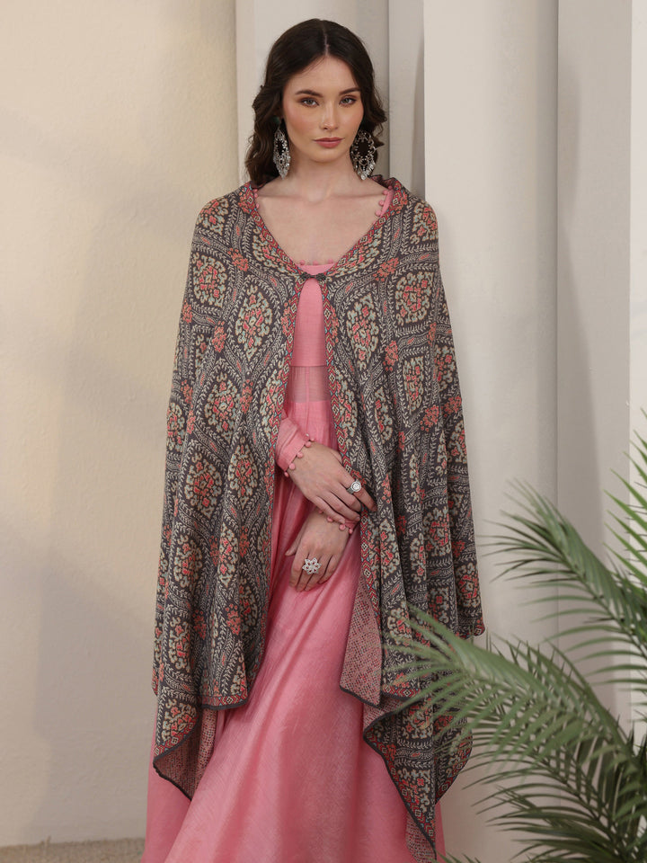 Libas Grey Ethnic Knitted Acrylic Wrap Shawl