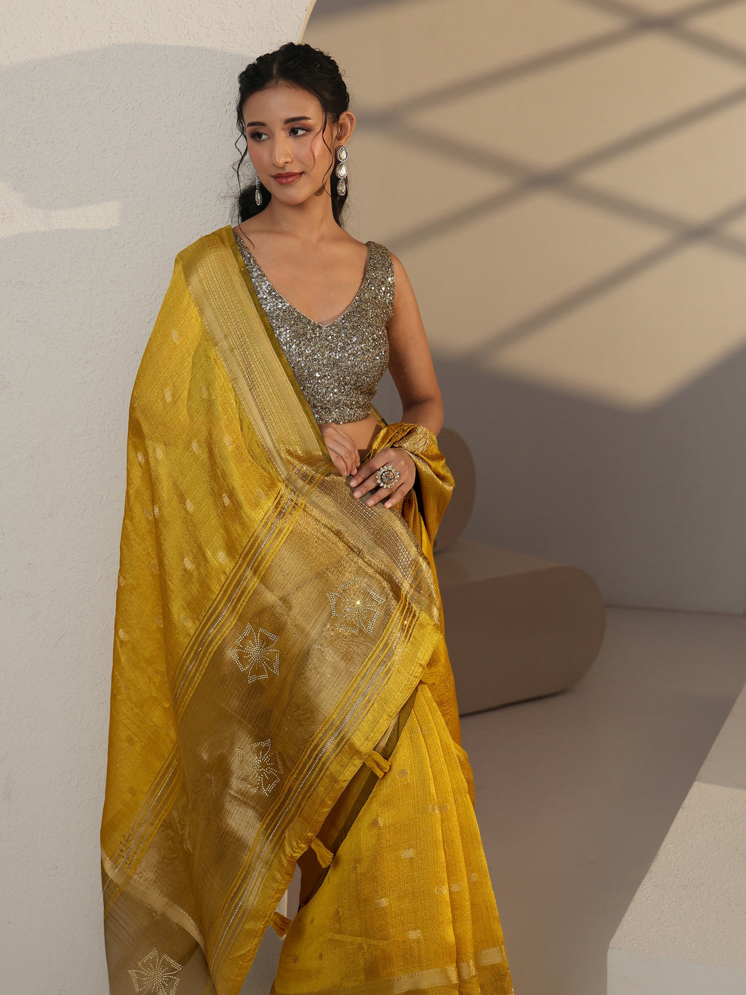 Libas Henna Green Peacock Motif Chanderi Silk Saree
