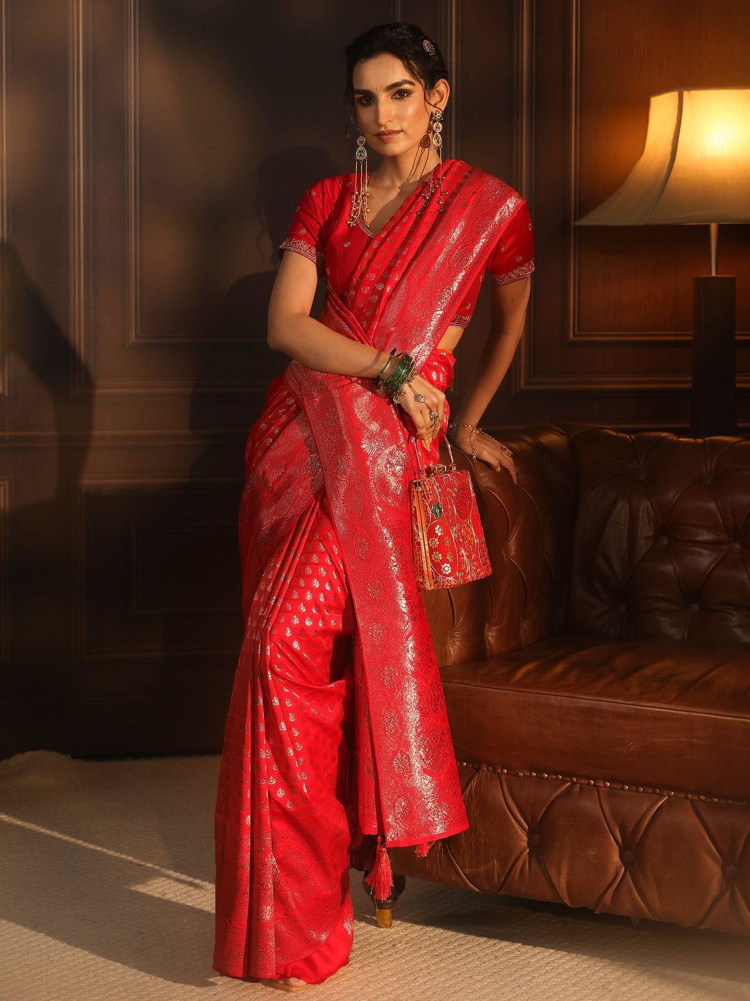 Libas Hot Pink Banarasi Silk Blend Saree