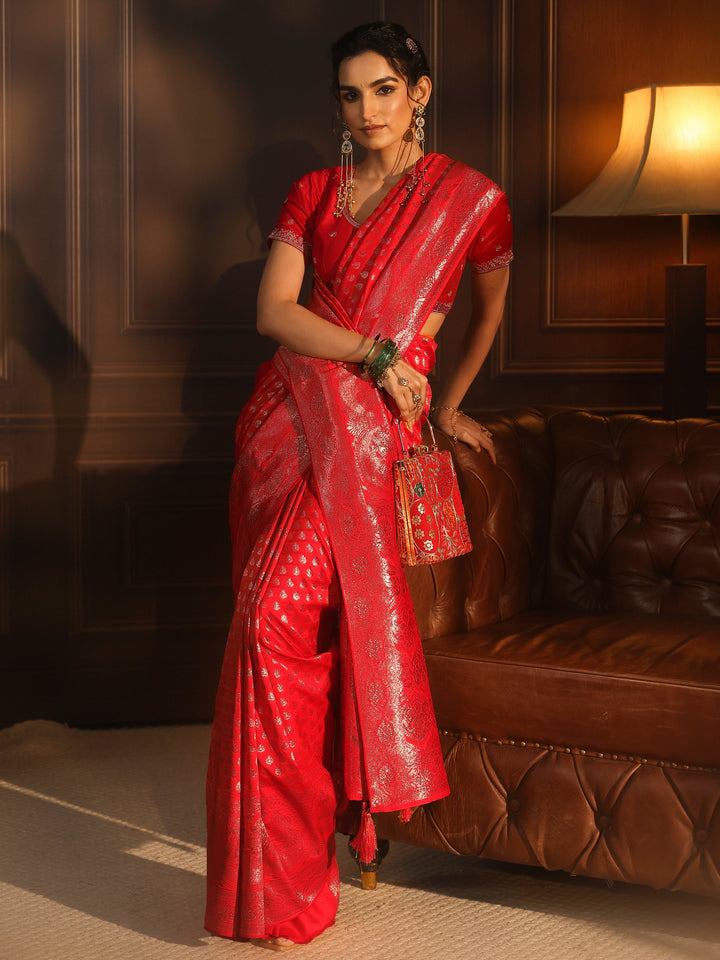 Libas Hot Pink Banarasi Silk Blend Saree