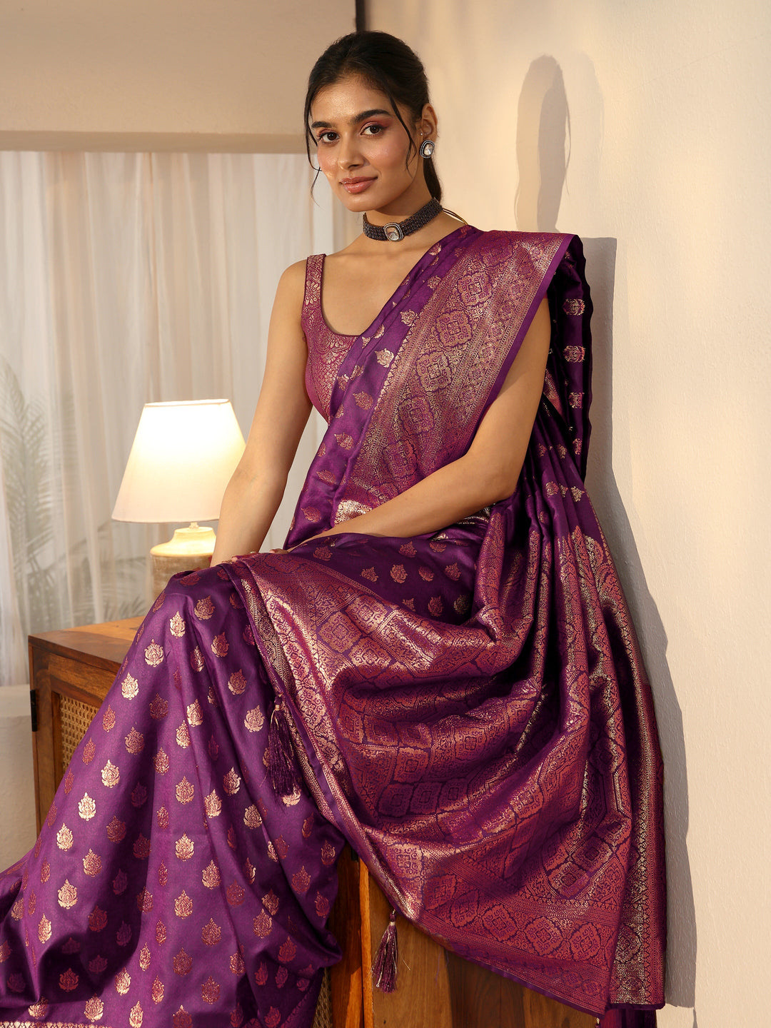 Libas Imperial Purple Banarasi Silk Blend Saree
