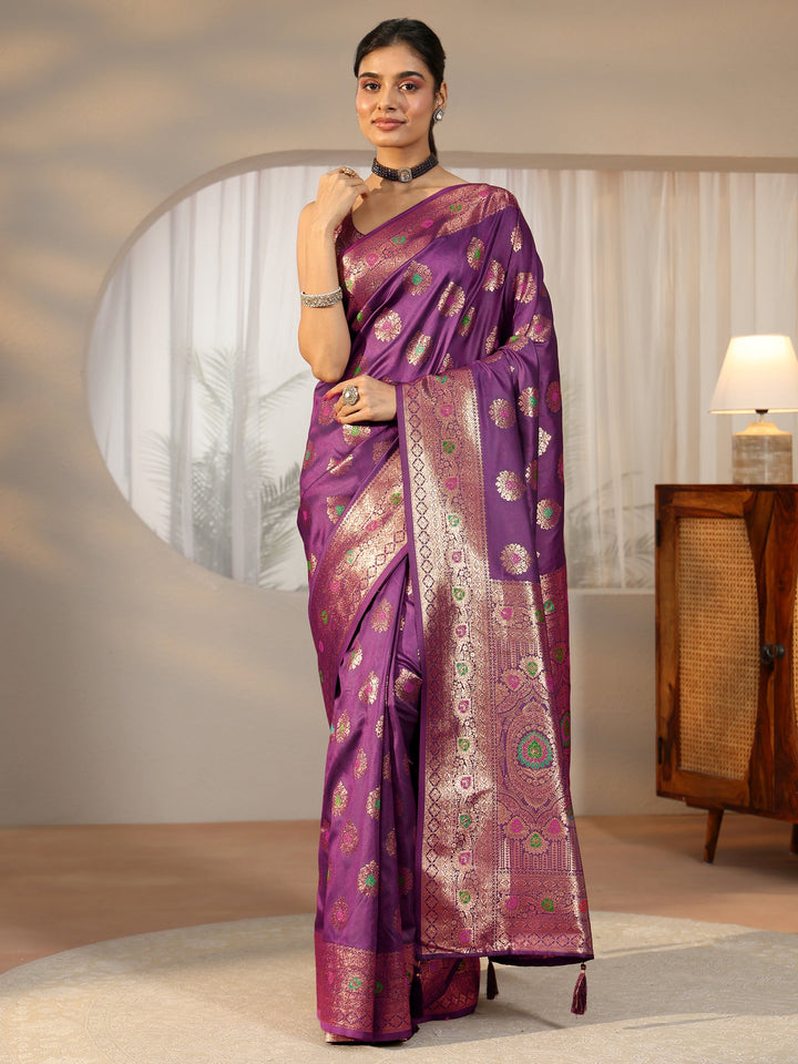 Libas Imperial Purple Banarasi Silk Blend Saree