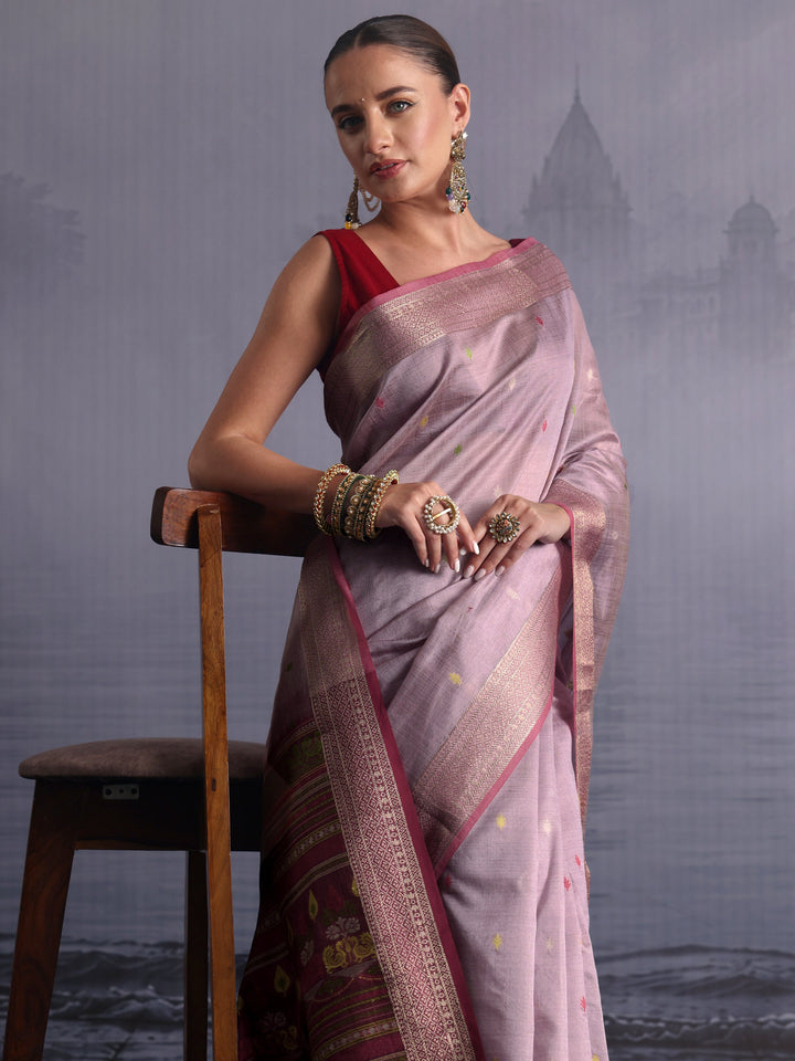 Libas Lavender Jacquard Woven Design Silk Blend Saree
