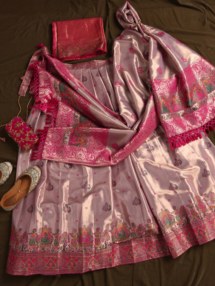 Libas Lavender Mughal Woven Design Silk Blend Semi-Stitched Lehenga Choli