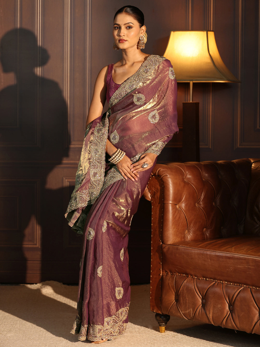 Libas Lavender Sequin Embellished Tissue Saree