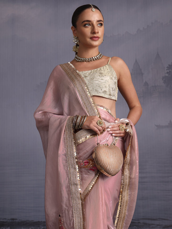 Libas Lavender Tissue Saree with Gota Border