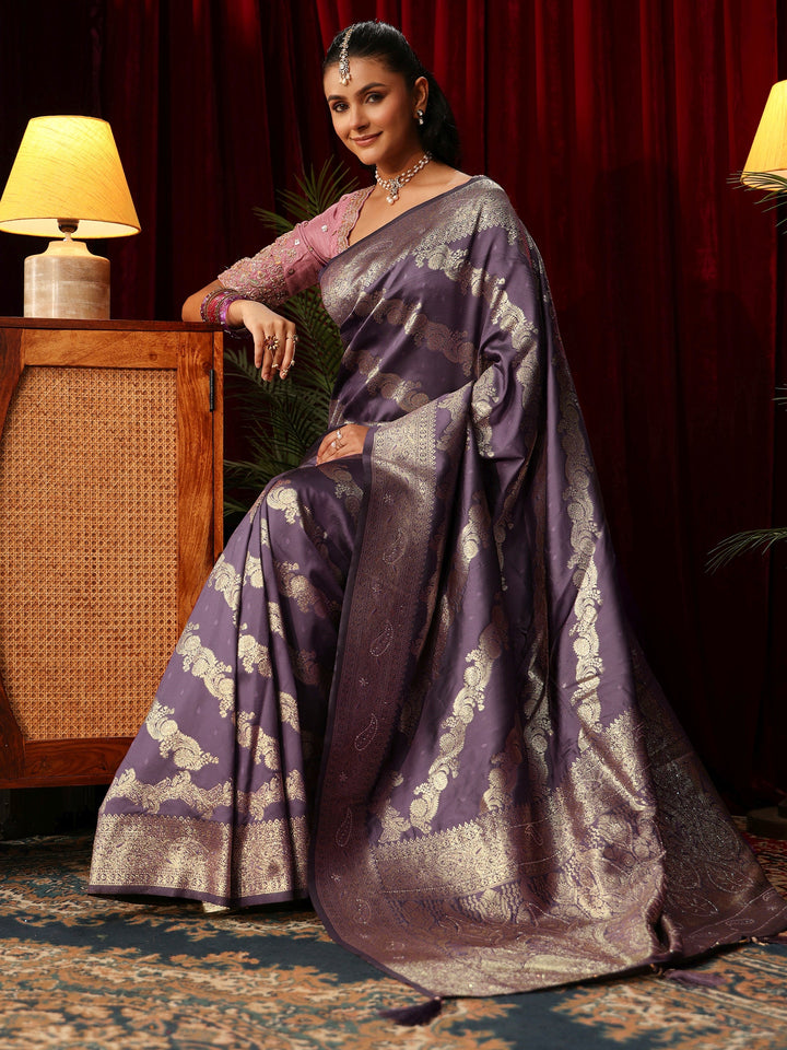 Libas Lavender Woven Design Silk Blend Saree