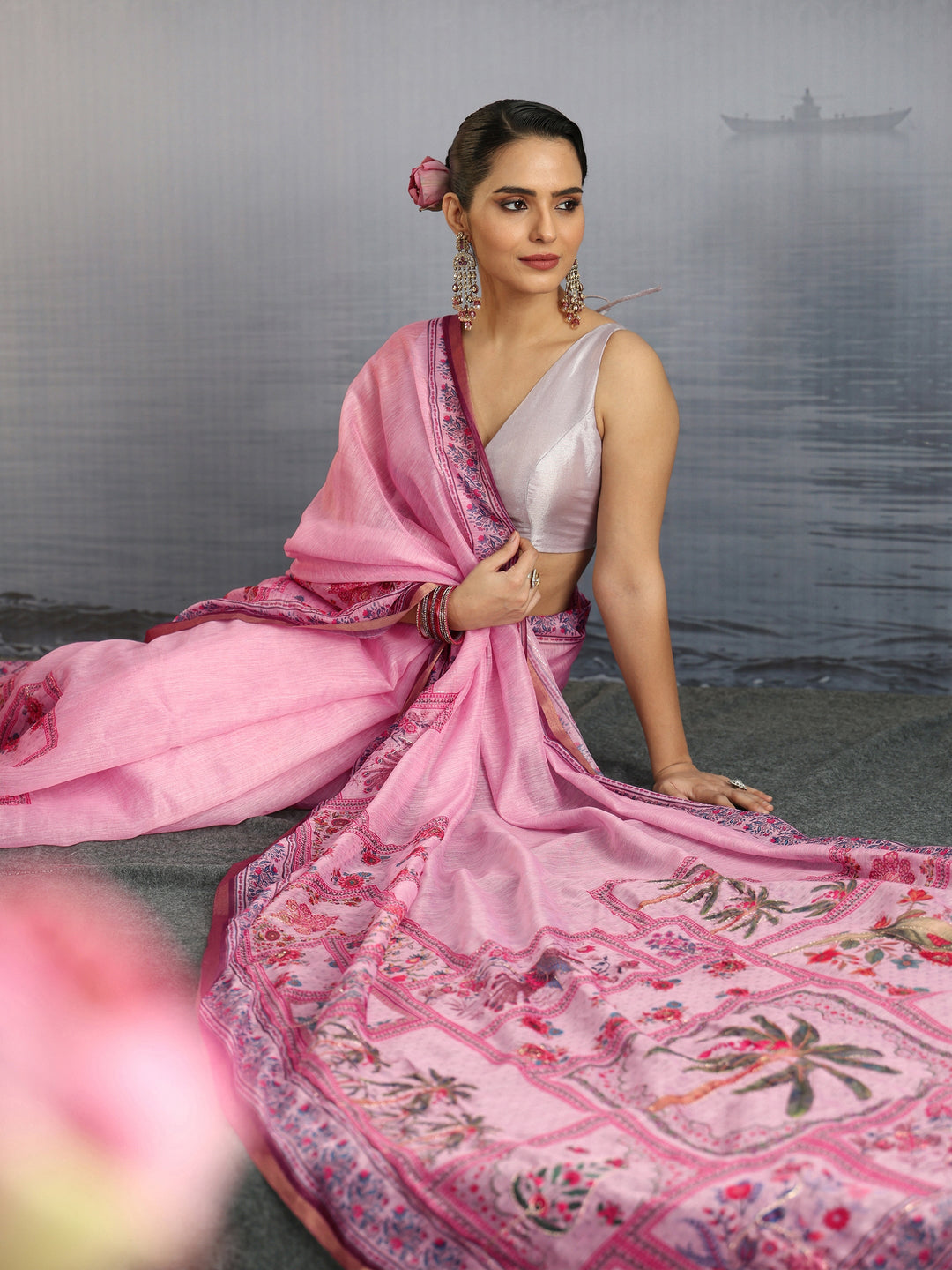 Libas Lilac Printed Silk Blend Saree
