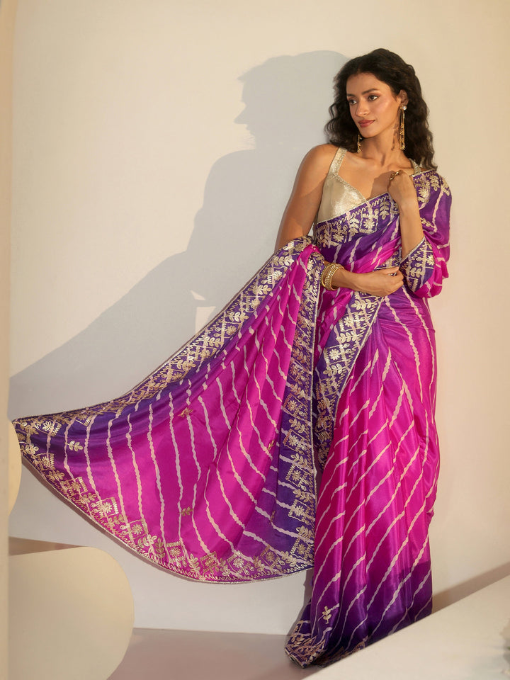 Libas Magenta Pink Leheriya Printed Ombre Silk Blend Saree