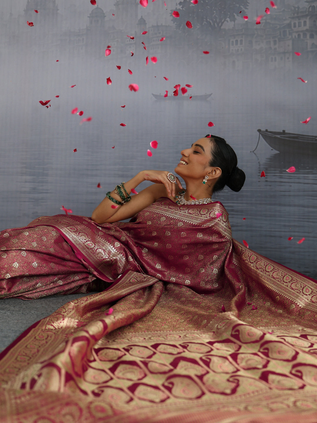 Libas Maroon Paisley Brocade Saree