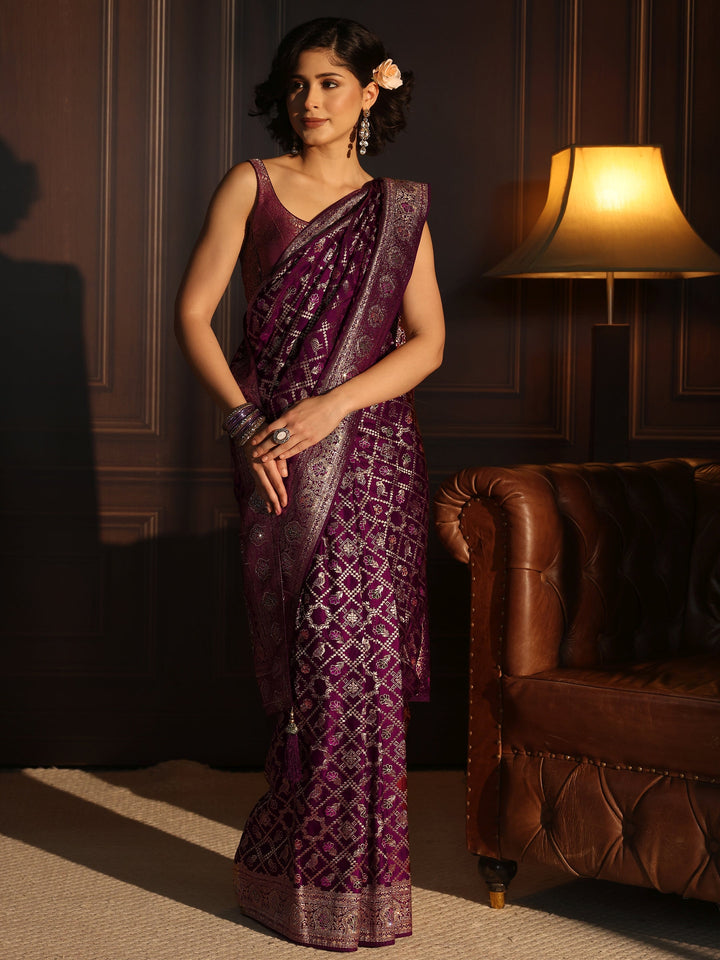 Libas Maroon Patola Style Embellished Silk Blend Saree