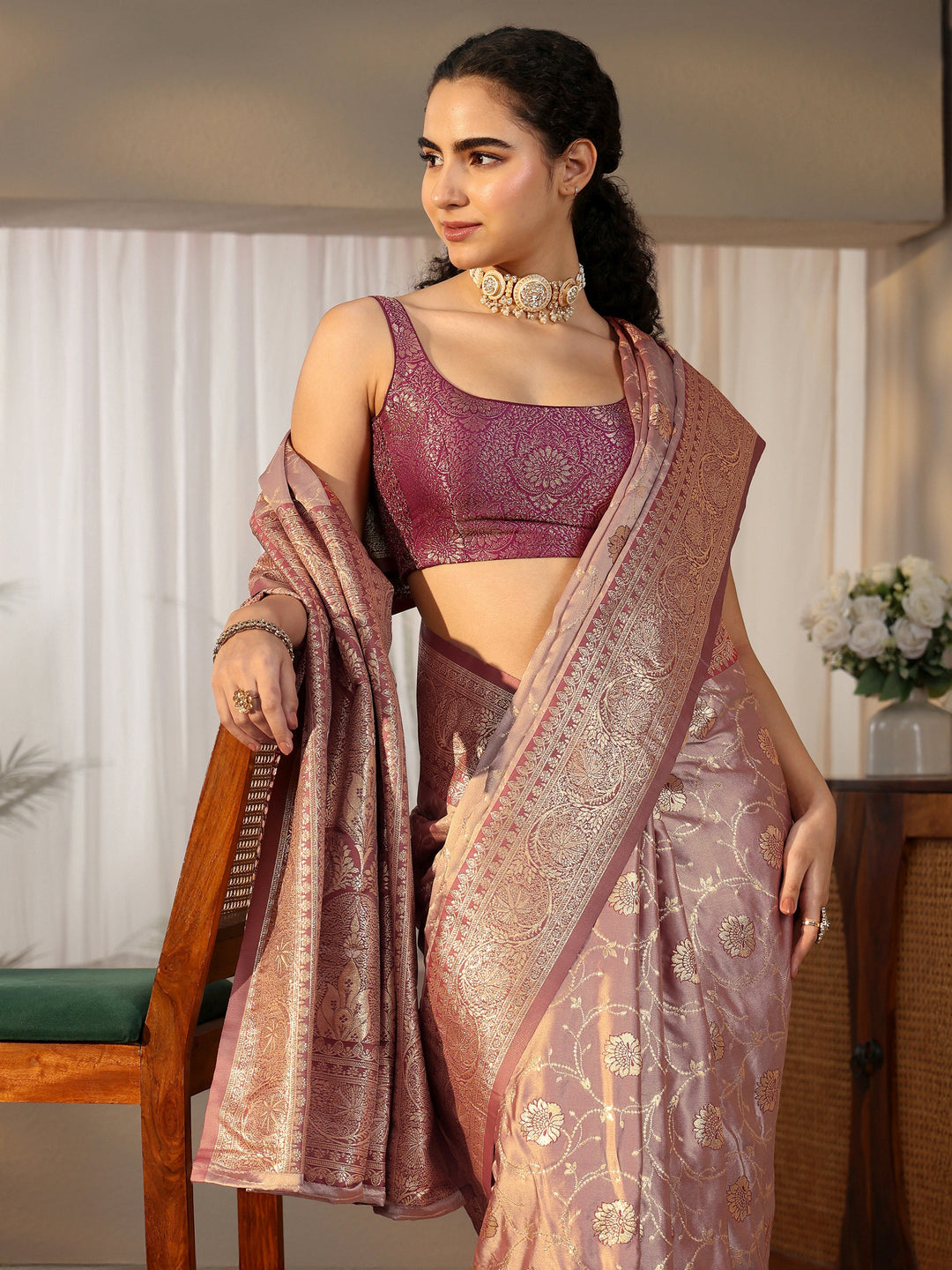 Libas Mauve Banarasi Satin Saree