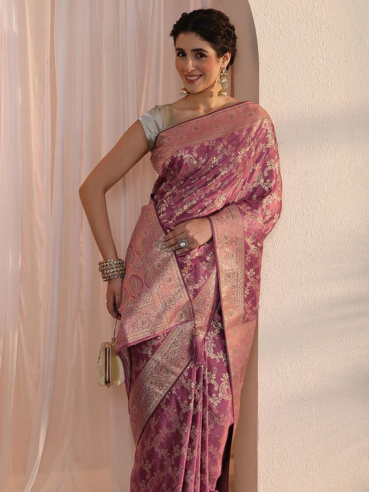 Libas Mauve Banarasi Silk Blend Saree