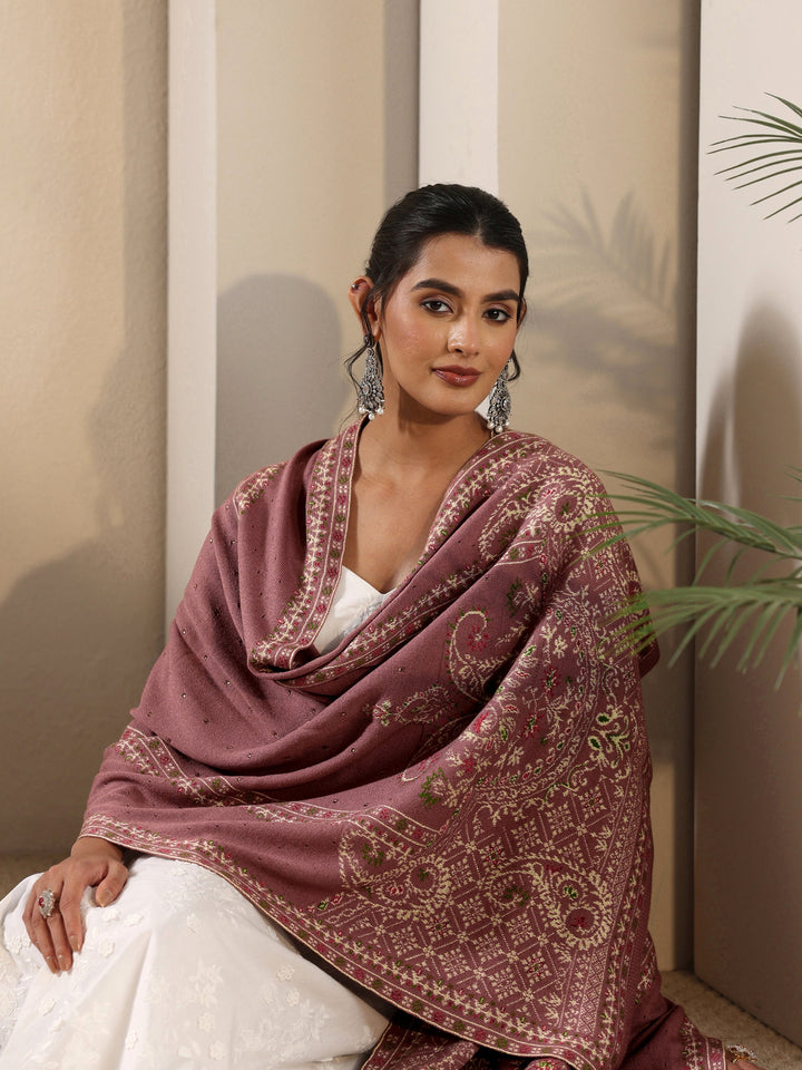 Libas Mauve Paisley Knitted Acrylic Shawl