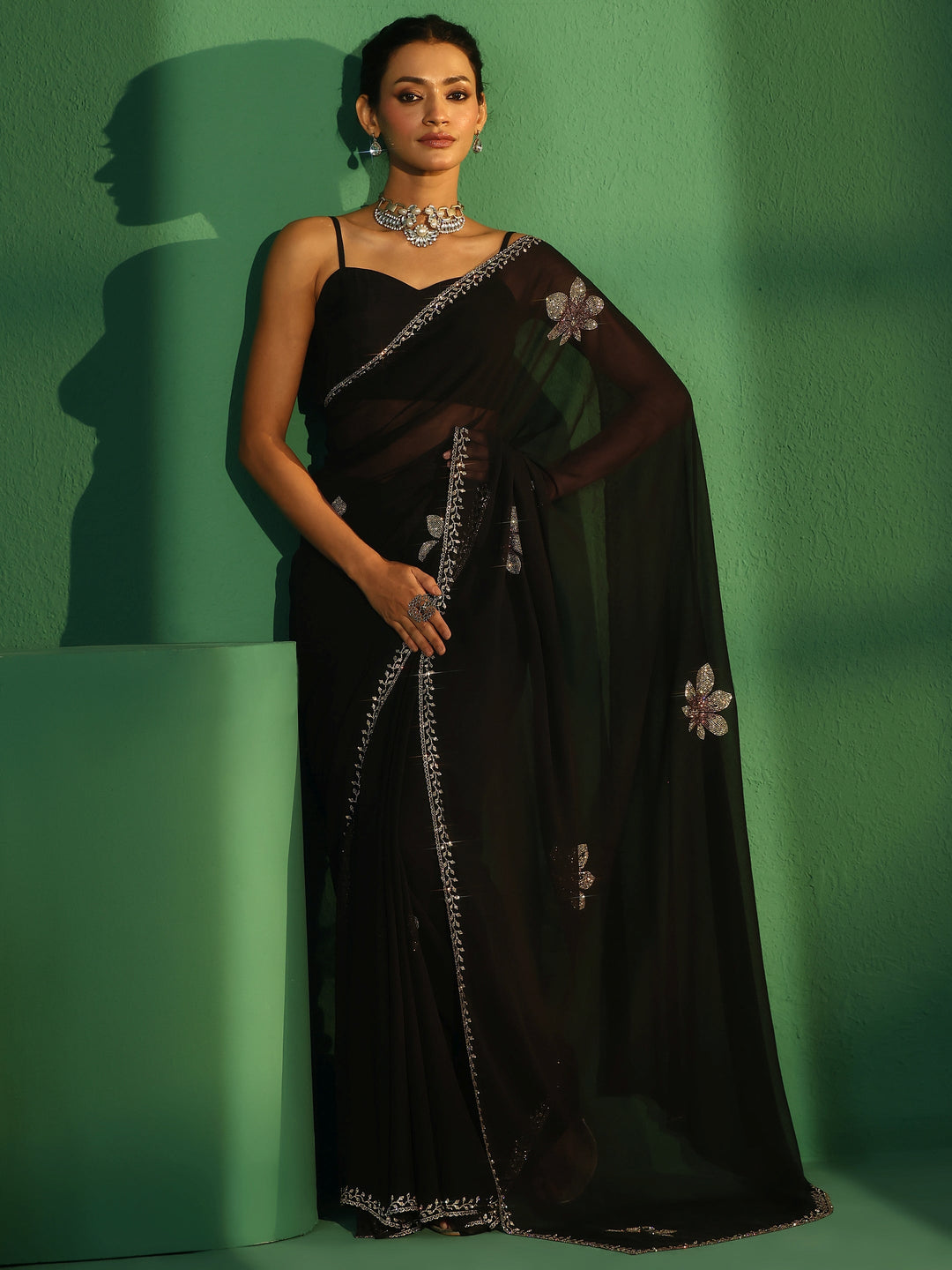 Libas Midnight Black Embellished Georgette Saree
