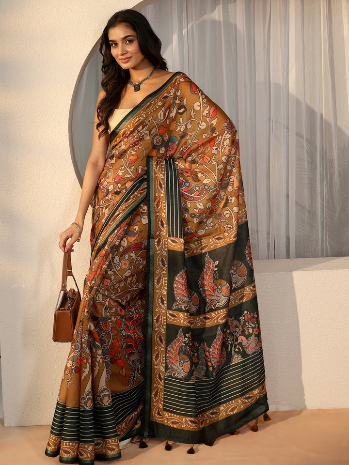 Libas Multi Colour Kalamkari Print Cotton Blend Saree