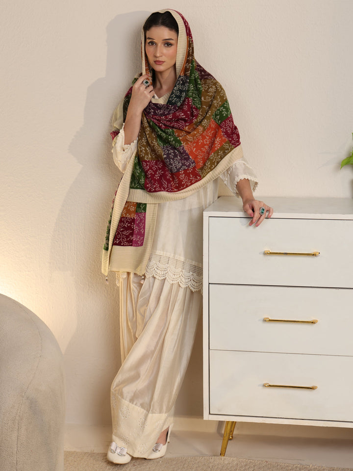 Libas Multi color floral Knitted Acrylic shawl