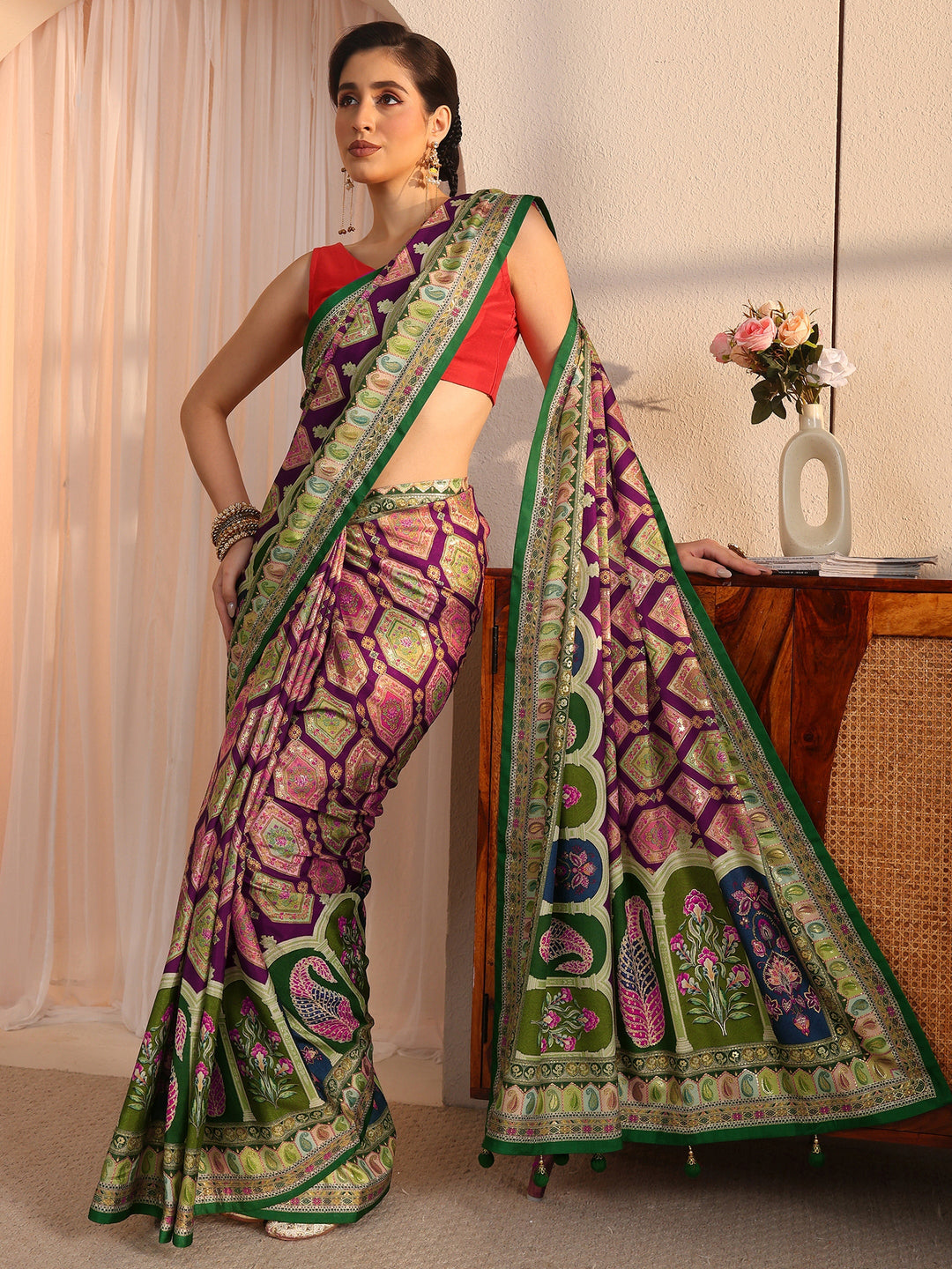 Libas Multicolour Ethnic Printed Silk Blend Saree