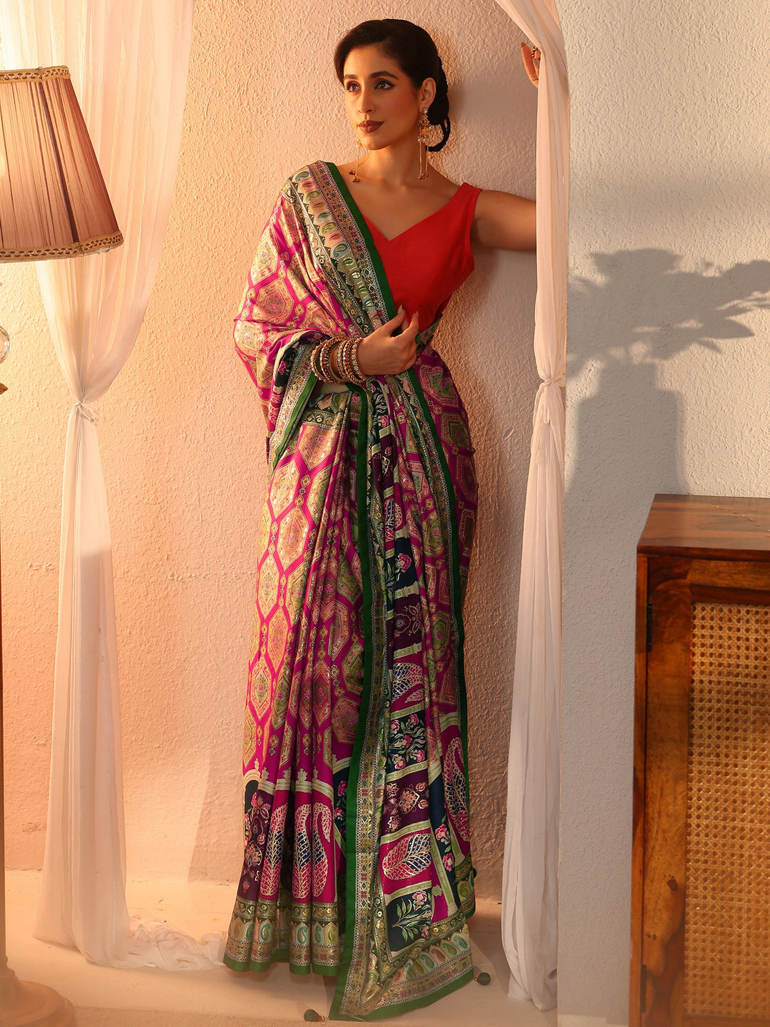 Libas Multicolour Ethnic Printed Silk Blend Saree