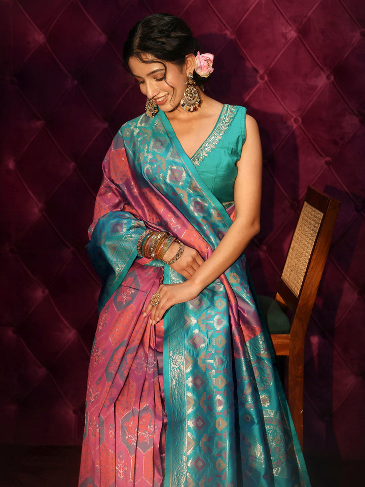 Libas Multicolour Ethnic Woven Design Silk Blend Tassel Saree