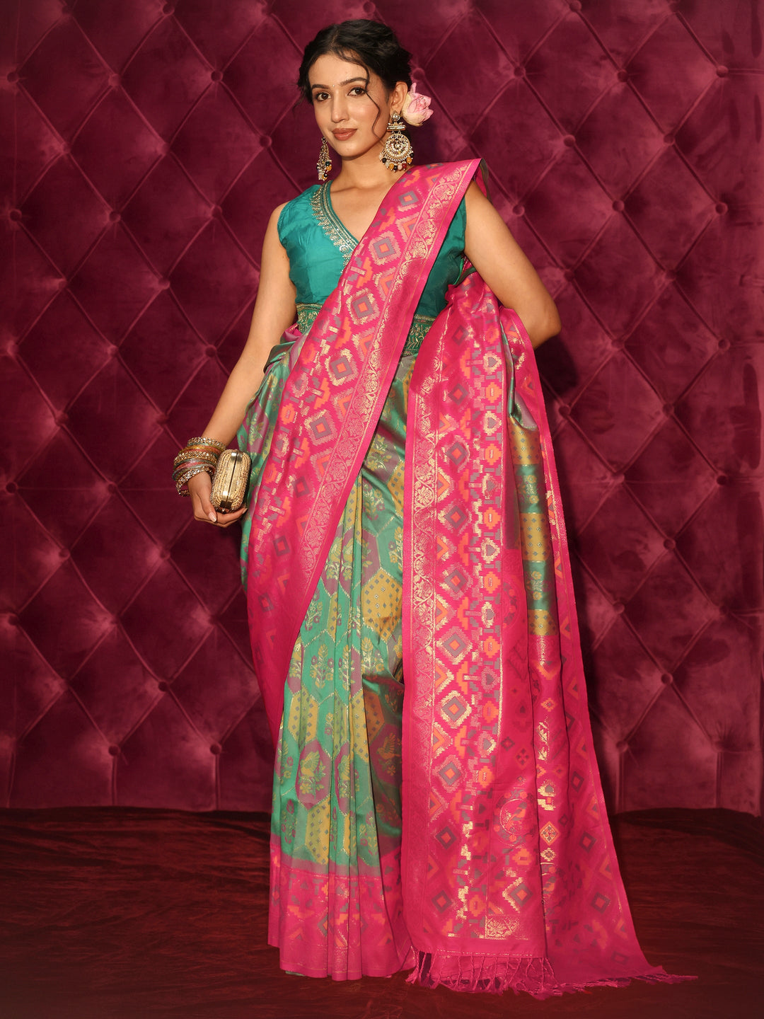 Libas Multicolour Ethnic Woven Design Silk Blend Tassel Saree