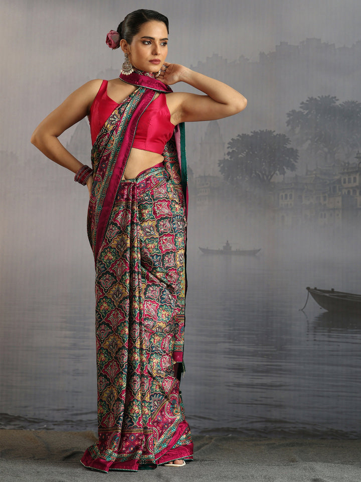 Libas Multicolour Printed Satin Saree