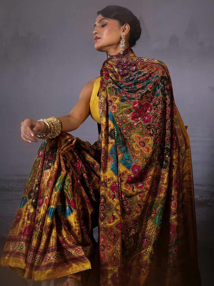 Libas Multicolour Printed Sequin Silk Blend Saree