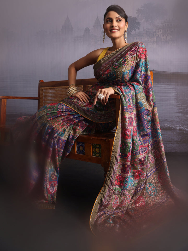 Libas Multicolour Printed Sequin Silk Blend Saree
