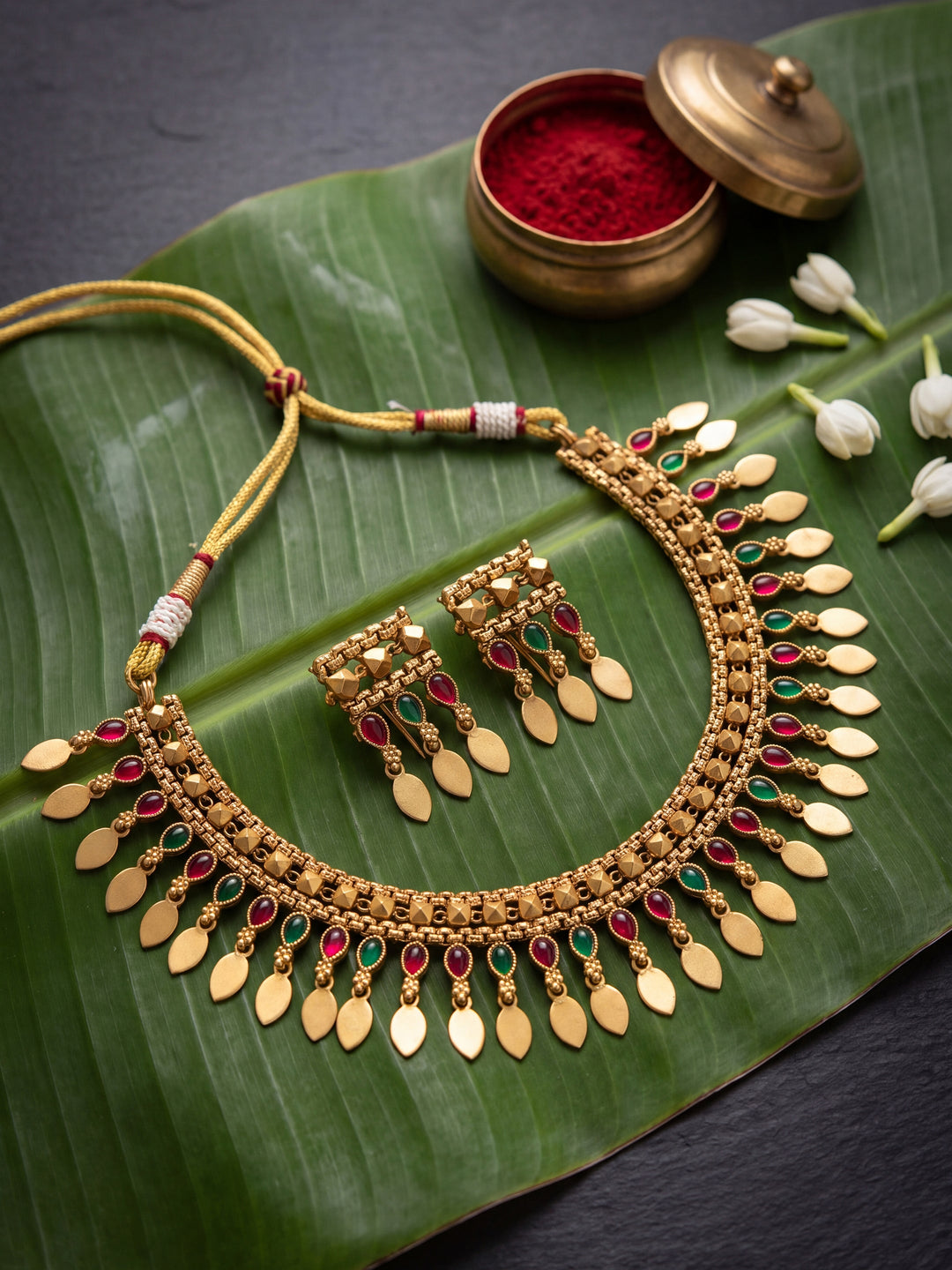 Libas Multicolour Stone Traditional Fringe Necklace Set