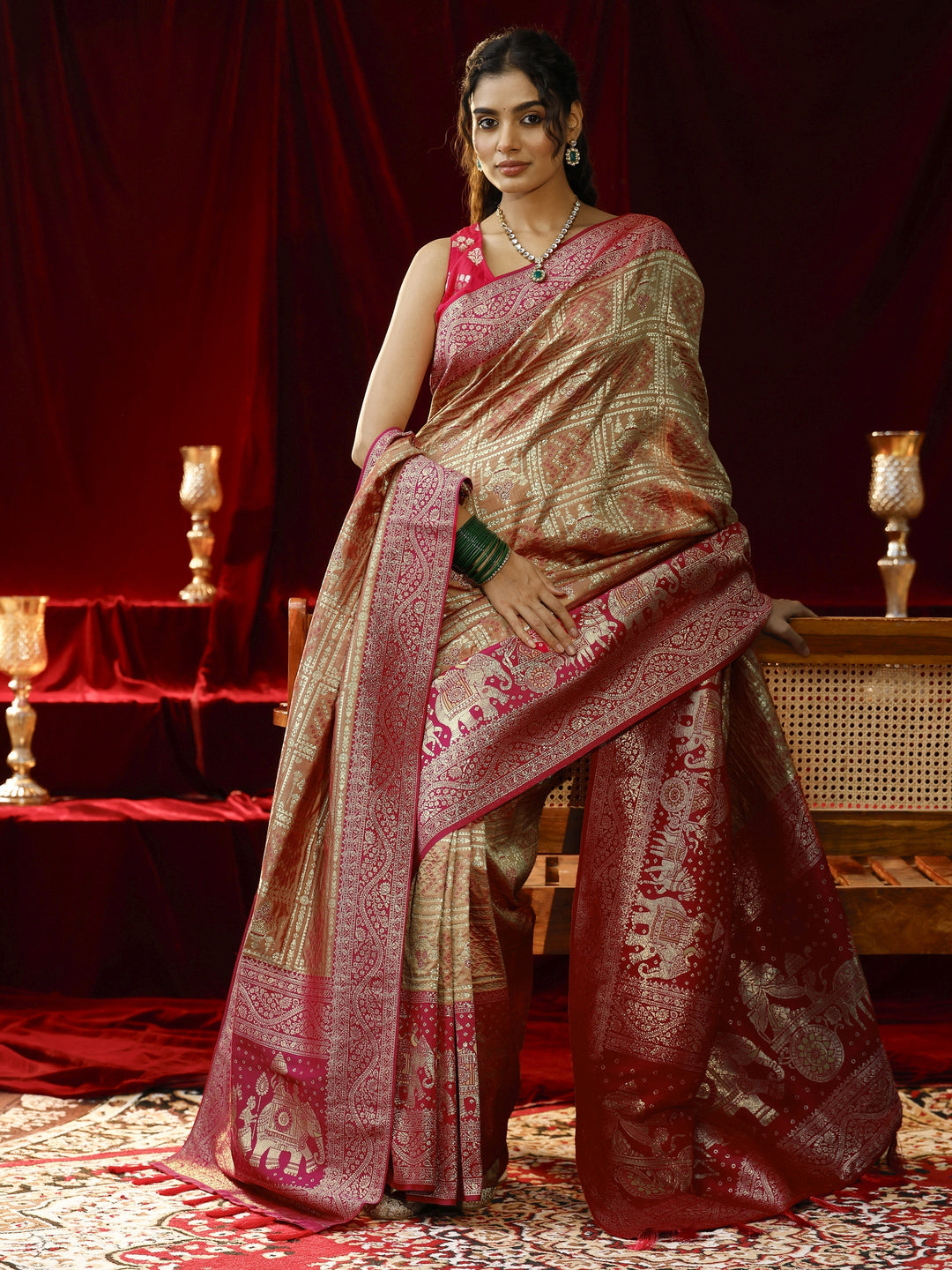 Libas Mustard Badhani Woven Design Silk Blend Saree with dupatta