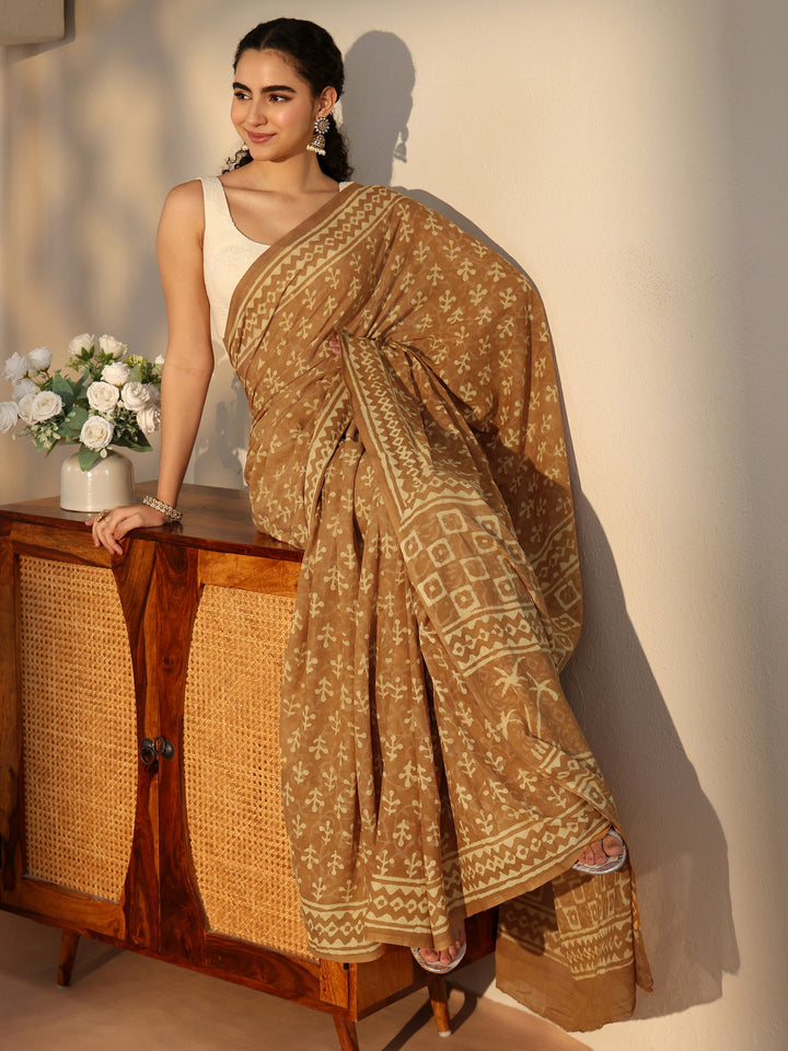 Libas Mustard Batik Printed Cotton Saree