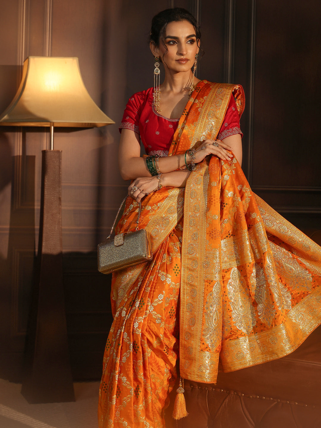 Libas Mustard Gharchola Silk Saree with Stone Work
