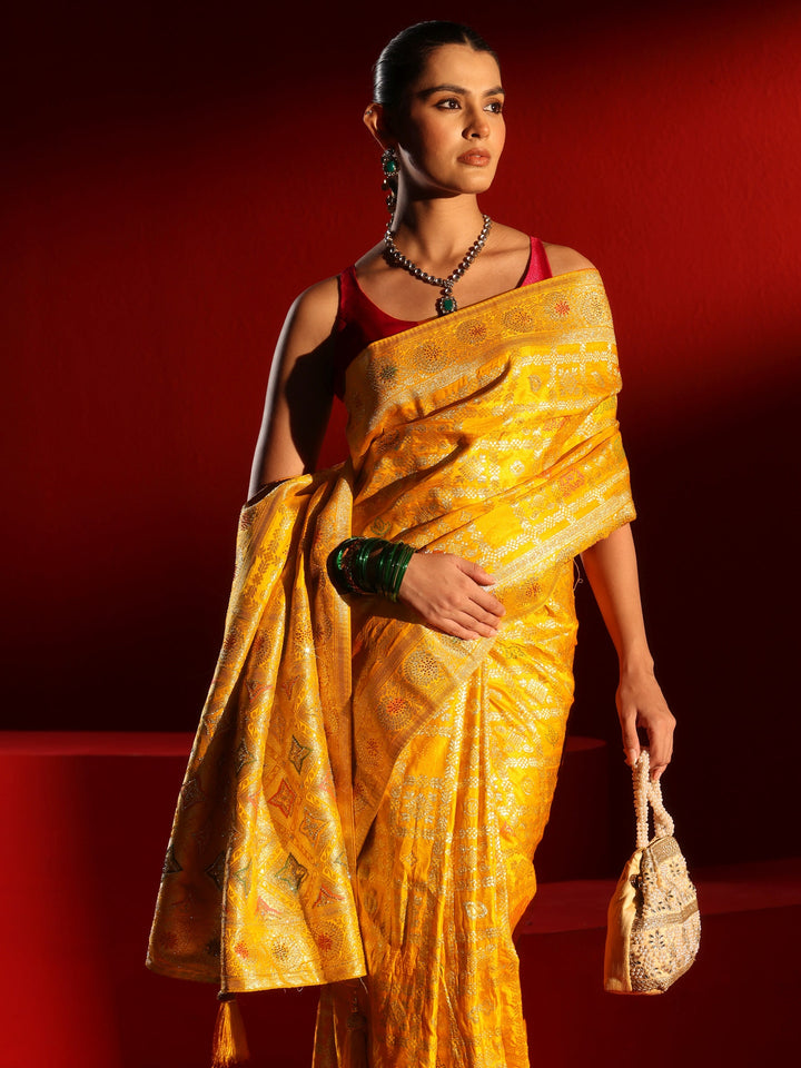 Libas Mustard Gharchola Stone Work Silk Blend Saree