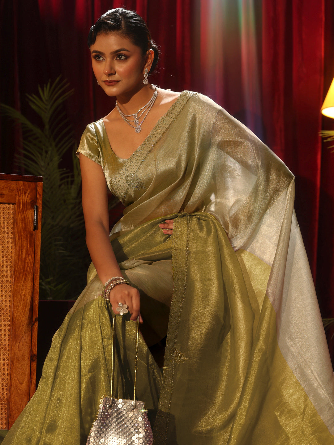 Libas Mustard Solid Tissue Saree