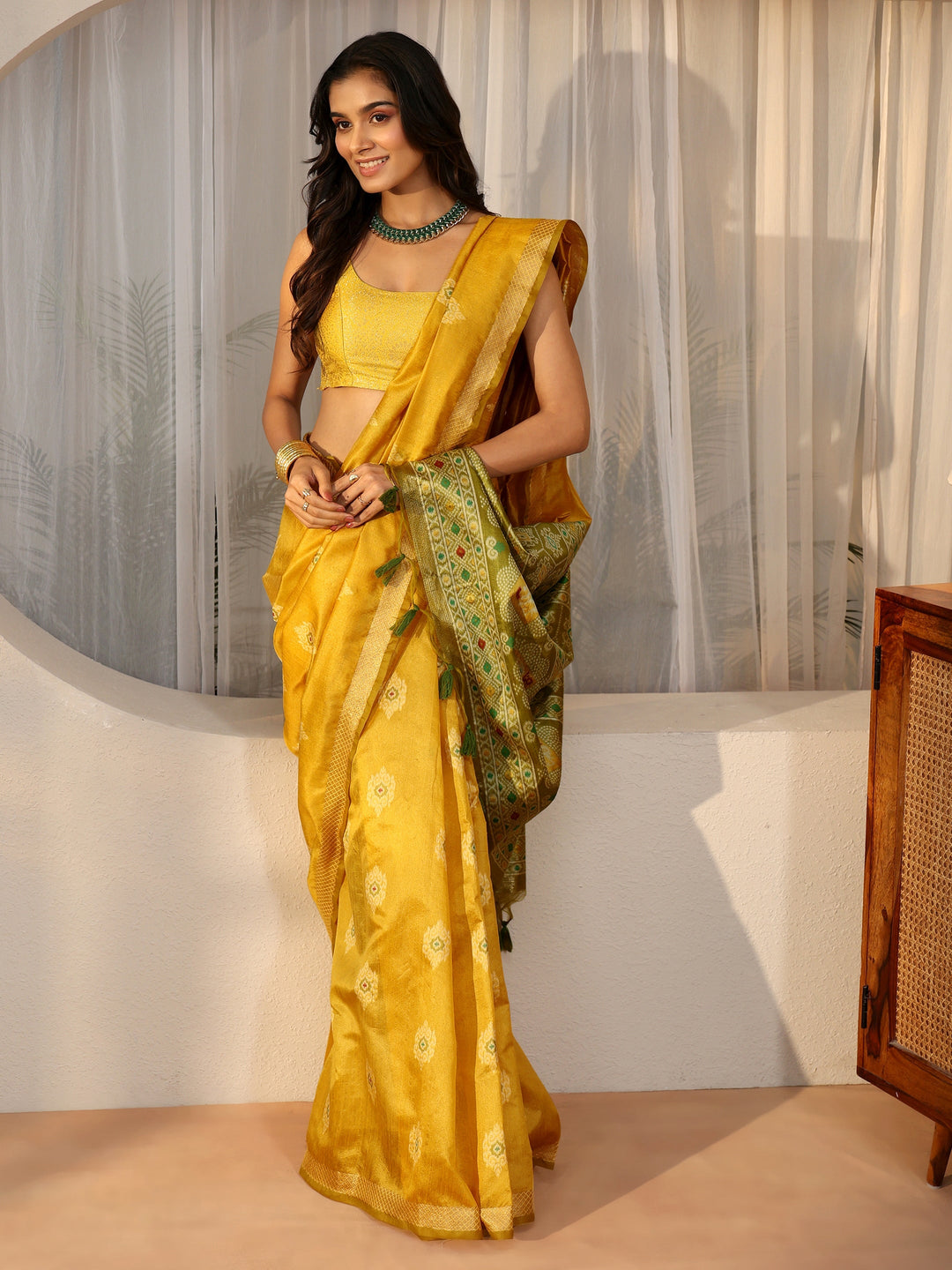 Libas Mustard Woven Design Silk Blend Saree