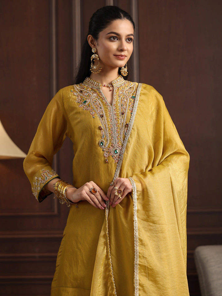 Libas  Mustard Yoke Design Tissue Farshi Salwar Suit