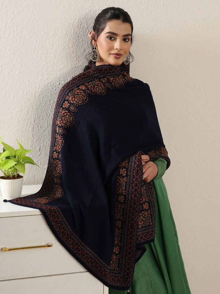Libas Navy Blue Ethnic Knitted Acrylic Wrap Shawl