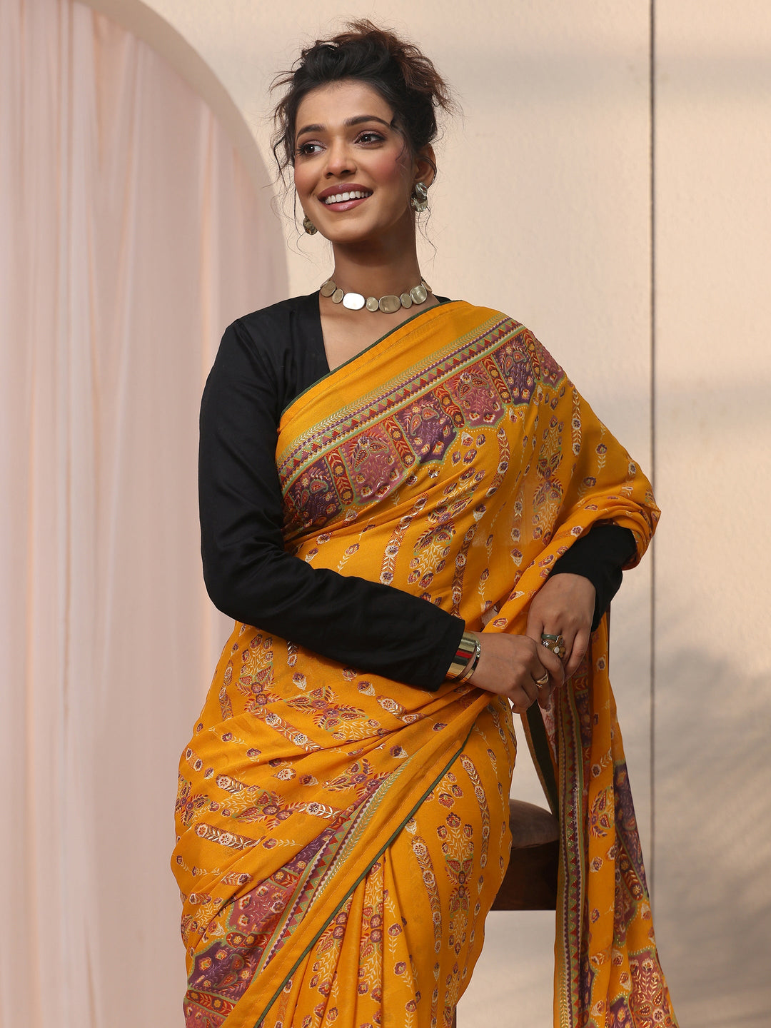 Libas Navy Blue Ethnic Woven Design Silk Blend Saree