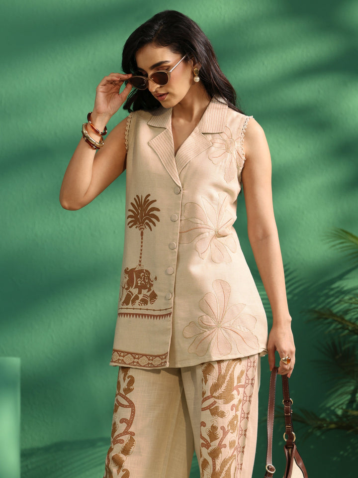 Libas Off White Ethnic Embroidered Cotton Suit Set